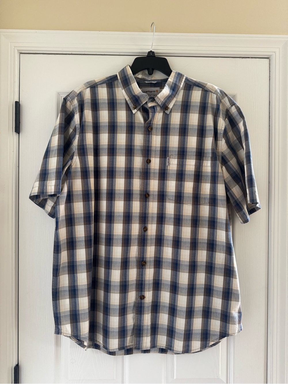 Carhartt Short-Sleeve Plaid Button-Down Shirt - Blue & Cream